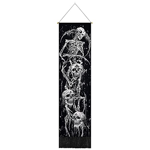 Uspring Skull Eyes Skeleton Tapestry - Aesthetic Black and White Wall Art for Room 12.8 x 51.2 inches