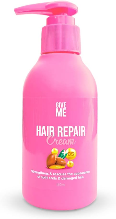 Give Me Cosmetics Hair Repair Cream, Leave In Conditioner Treatment, Reduces Split Ends, Rich in Castor Oil, Argan Oil and Vitamins B3 and B5 & Strengthening Protein, Reverse Damage