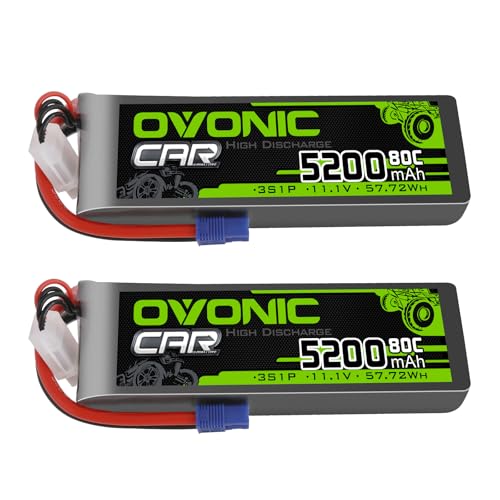 OVONIC 3S Lipo Battery 5200mAh 11.1V 80C with EC3 Plug Battery for RC Car Boat Truck Helicopter Airplane Racing Models2 Pack