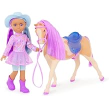 Glitter Girls 14-Inch Equestrian Doll & Horse Violet Eyes & Multicolored Hair Purple Mane & Removable Saddle Blue Cowgirl Hat 3+ Years Ciara & Clover