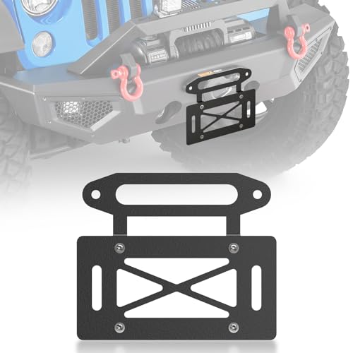 Universal Winch Mount License Plate Frame Compatible with 10 Hawse Fairlead, Front License Holder Bracket Relocation, Bumper Winch Mounting, Fits Most Off-Road Cars, Trucks and SUVs