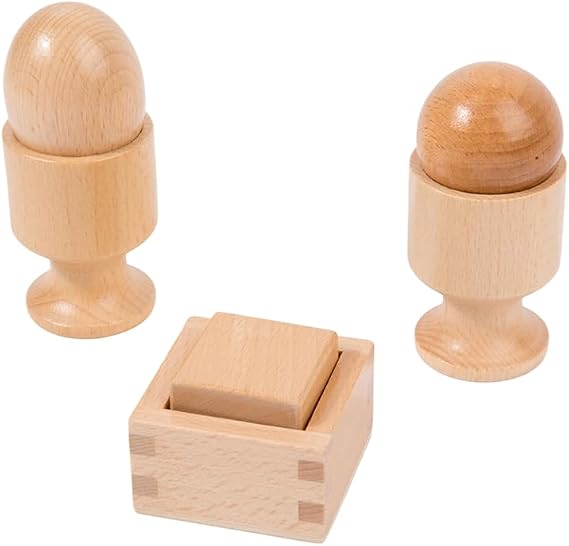 Adena Montessori Inspired 3D Object Fitting Exercise,3D Object Fitting Exercise Egg Ball with Cup Cube with Box,Wooden Toys for Fine Motor Skills - 6-12 Months Early Educational Material Baby Toy Set