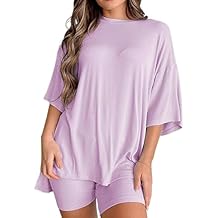 Two Piece Short Set for Women Summer Short Sleeve Baggy Shirts Tops High Waisted Leggings Shorts Gym Yoga Outfits Set