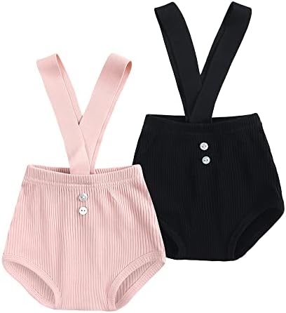 MYGBCPJS 2pcs Baby Ribbed Shorts Set Boys Girls Suspender Strap Bloomer Bodysuit Toddler Solid Casual Overalls Clothes
