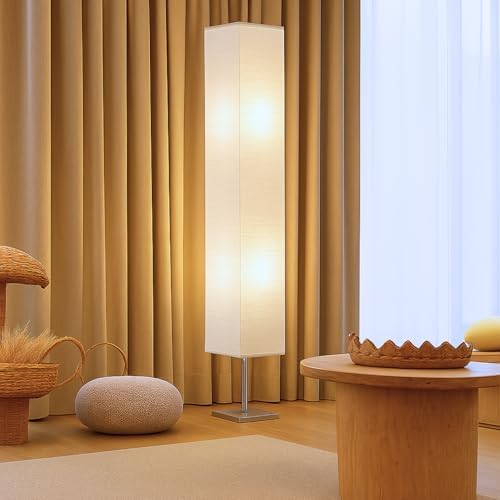 LIGHTACCENTS Honors Paper Floor Lamp 59-Inches Tall Japanese Style Standing Lamp with Chrome Base and White Paper Shade, OnOff Foot Switch, Floor Lamp for Living Room & Bedroom