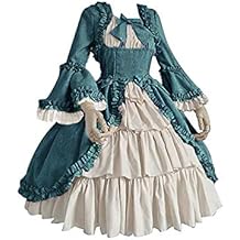 QWENTMTNTY Women Goth Lolita Dress Plus Size Long Sleeve Cute Kawaii Dress Princess Medieval Renaissance Victorian Dress Blue