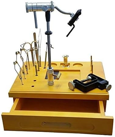Wooden Fly Tying Station with Tools, 11.5" x 8.5" Hardwood Bench