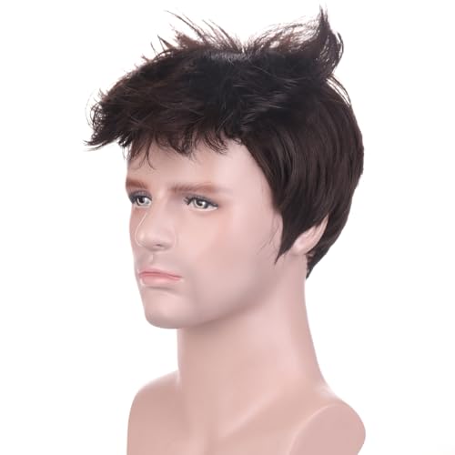 BERON Brown Short Wigs for Men Straight Brown Cool Man Hair Wig Synthetic Halloween Costume Cosplay Party Wigs