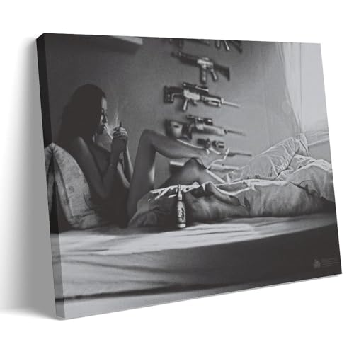 Smoking Woman Sexy Body Gun Girl Wall Art Canvas Poster Prints Painting Modern Living Room Wall Decor Bedroom Aesthetic Decorations 08x12inch20x30cm Frame-style
