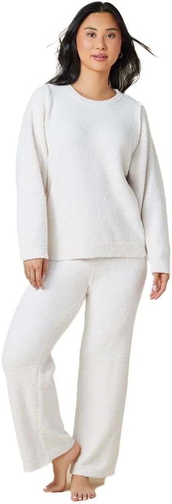 Softies Marshmallow Reverse Seam Crew Neck Lounge Set for Women Ultra Soft 2-Piece Pajama Set Bracelet Sleeve Top and Pants