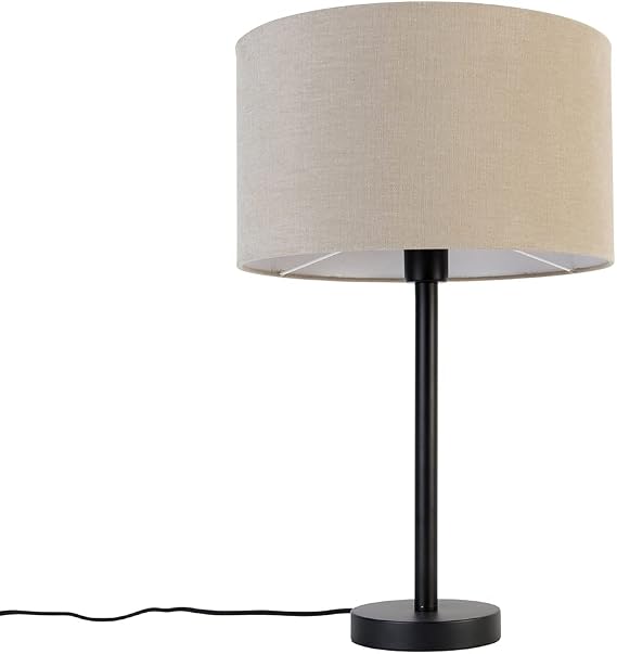 Qazqa - Modern Table Lamp I Table Light Black with Boucle Shade Light Brown 35 cm - Simplo- Design - Suitable for LED E27 | 1 Light - Steel Table lamp - Suitable for Living Room I Bedroom I