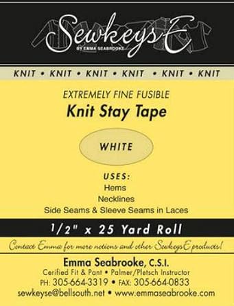Field's Fabrics White - 1/2" Fusible Knit Stay Tape - 0.5" X 25 Yards SewkeysE Extremely Fine Knit Interfacing Sold by The 25 Yard Roll (KST-01) M494.09