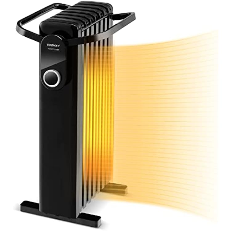 COSTWAY Oil Filled Radiator Heater 1500W, Electric Space Heater with Foldable Hanging Rack, 3 Heat Settings, Dual Safety Protection, Portable Oil Radiant Heater for Indoor Use Home Office Black