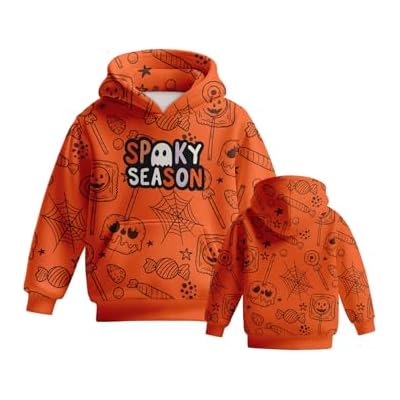 Kids 3-13 Cartoon Graphic Hoodie Boys Girls Birthday Hooded Sweatshirt Cute Pocket Pullover Tops Teen