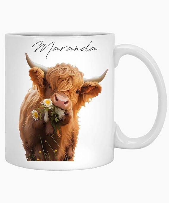 Personalized Coffee Mug, Highland Cow Mug, Cute Cow Name Maranda 11oz White Mug Mug, Coffee Name Love Cow, Mugs Gifts for Coworkers Women, Men 399765