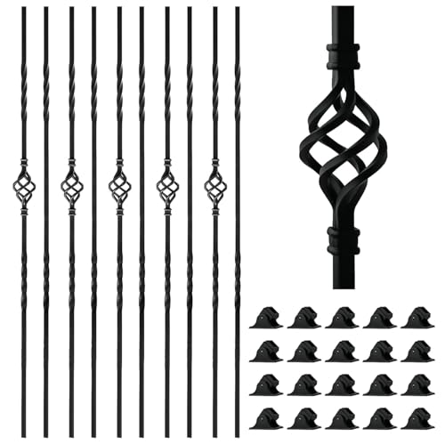 10 Pack Wrought Iron Balusters 44 Hollow Staircase Balusters with Swivel Shoes Balusters for Staircase Interior Double Twist Stair Basket Decorative Spindles for Staircase Indoor