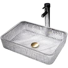 KunMai Glass Bathroom Sink Transparent Wash Sink Rectangle Vessel Sink Counter Top Basin Bowl for Bathroom