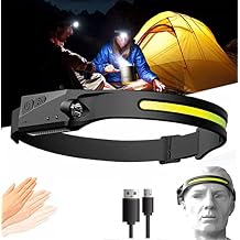 Led Headlight, Night Headlamps- 230 Strip Light with Motion Sensor- Lightweight Waterproof USB Rechargeable Pro Headlamp- 5 Modes 2 Light Source Flashlight for Outdoor (1Pcs)