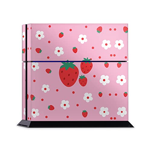 ZOOMHITSKINS Compatible with PS4 Skin, Compatible for PlayStation 4, Fraise Strawberry Pink Cute Kawaii Fruits Sweet, 1 PS4 Console Skin, Easy to Install, 3M Vinyl Decal, Made in The USA
