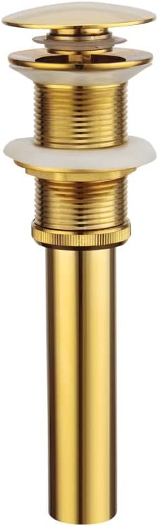 Brass Pop Up Sink Drain Stopper Without Overflow Bathroom Faucet Vessel Vanity Sink Drainer, Brushed Gold