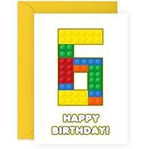 CENTRAL 23 6th Birthday Card - 6 Building Block - Toddler Milestone Cards Age Six Year Old - Sixth Birthday Cards - Building Block - Gifts For Boys Grandson Nephew -  With Sticker
