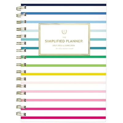 AT-A-GLANCE Planner 2025-2026 Academic, Simplified by Emily Ley, Weekly & Monthly, 5-12 x 8-12, Small, Monthly Tabs, Flexible Cover, Happy Stripe EL37-200A