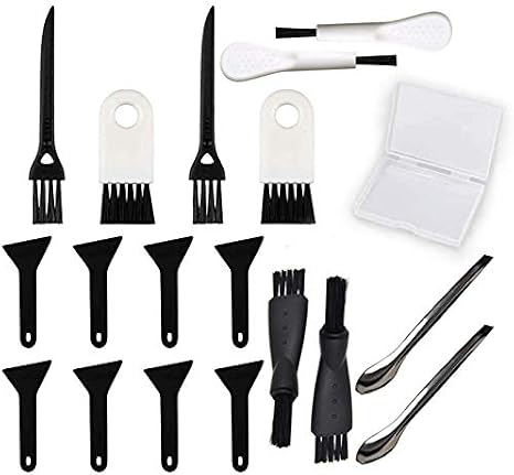 Black Scrapers,LoutLivs Brushes and Spoons Kit for Herb Grinder(8 Pcs Scrapers,8 Pcs 4 Types of Brushes,2 Pcs Spoons and A Storage Box)