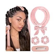 Yanibest Heatless Hair Curler, No Heat Hair Curlers to Sleep in, Super Soft Ribbon Wrap for Long Hair, Overnight Heatless Curling Set with Scrunchies and Clip, for All Hair types(Pink)