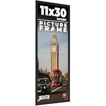 11x30 Frame Black Real Wood Picture Frame Width 0.75 Inches | Interior Frame Depth 0.5 Inches | Noir Classique Mid Century Photo Frame Complete with UV Acrylic, Foam Board Backing & Hanging Hardware