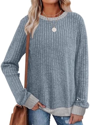 Women Crew Neck Long Sleeve Sweater Knit Loose Tunic Tops Loose Fall Fashion Sweatshirts