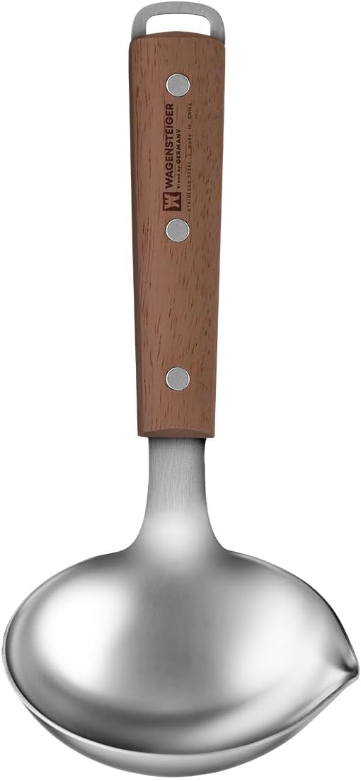WAGENSTEIGER 7.87" x 3.94" Short Ladle with Wooden Handle & Spout, SUS304 Stainless Steel Head, Ergonomic & Durable Design, Ideal for Serving Soup, Stews & Sauces, Comfortable Grip