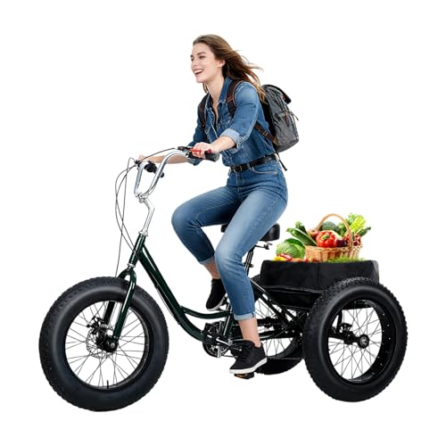 2024 New Tricycle for Adults, 20 x 4.0 Fat Snow Tires Trike, Drift Trike for Adult, 7 Speed Tricycle with Double Disc Brake, 3 Wheel Bicycle with Large Basket Outdoor Beach Sonw L
