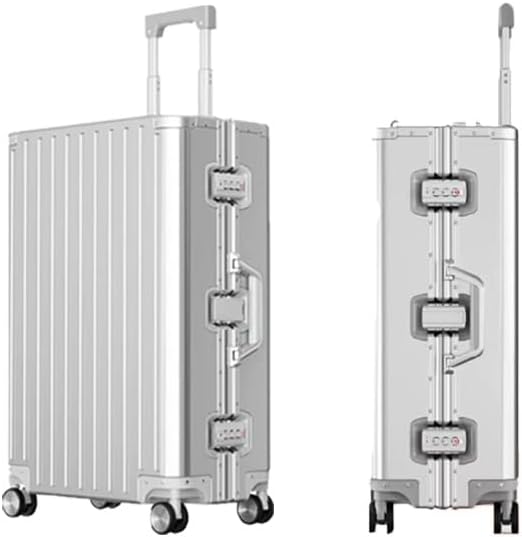 All Aluminum Carry On Luggage with TSA Locks and Spinner Wheels Zipperless Hard Shell Alloy Metal Suitcase (Silver, 20 inches)