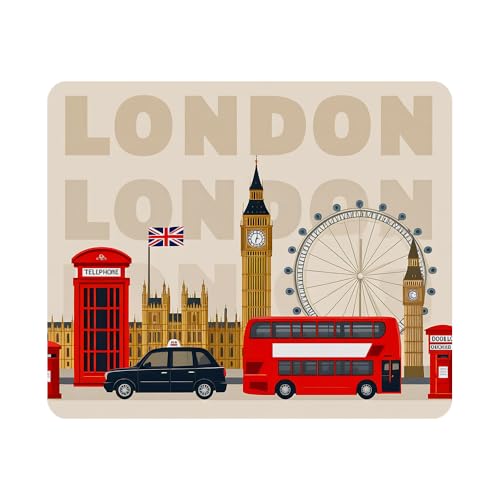 London Gaming Mouse Pad Famous Britain Landmarks Monuments Art Pattern Touristic Travel Destination Non-Slip Rubber Mouse Pad for Computers, Laptop, Office 9.5 Inch x 7.9 Inch