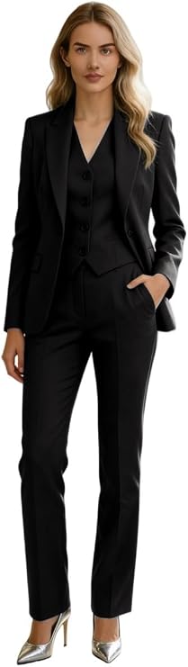 Peak Lapel Womens Pants Suit 3 Pieces Slim Fit Business Suit Blazer Vest Pants Set Prom Tuxedos