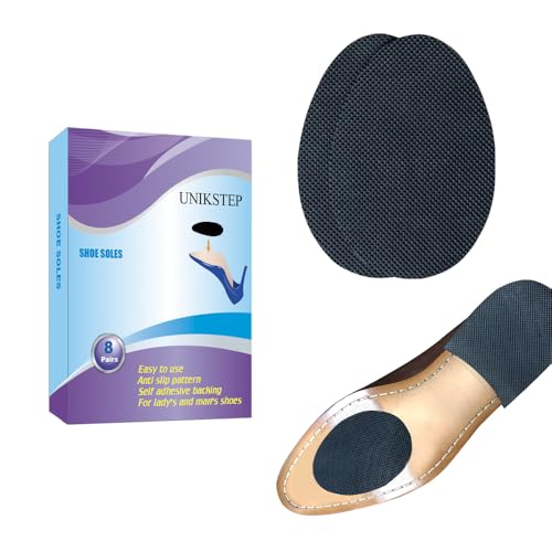 Unikstep 8 Pairs 16 Pieces Shoe Sole Anti Slip Pads, Non Skid Self Adhesive Rubber Grips, Shoe Bottom and Heel Protectors Black