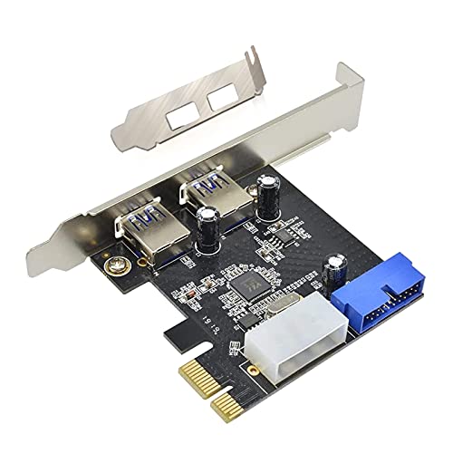 2 Port PCIE Expansion Card, Aideepen 2 Ports PCI-E to USB 3.0 Expasion Card with 4-Pin & 20 Pin Control Card Adapter PCI Express Controller Hub for Windows