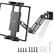 OHLPRO Tablet Wall Mount Holder for iPad, Aluminum Foldable Arm with 360 Rotating Base, Adjustable Clamp for 5-13 Inch Tablets & Phones, Screw Mount for Kitchen, Office, Gym