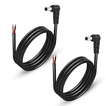 GINTOOYUN 2 Pack 90 Degree DC Power Pigtails Cable, Right Angle DC 5.5mm x 2.5mm Male Plug to Bare Wire Open End Power Supply Replacement Repair Cord, for Monitors, LED Strip Light, Camera,3FT 1m