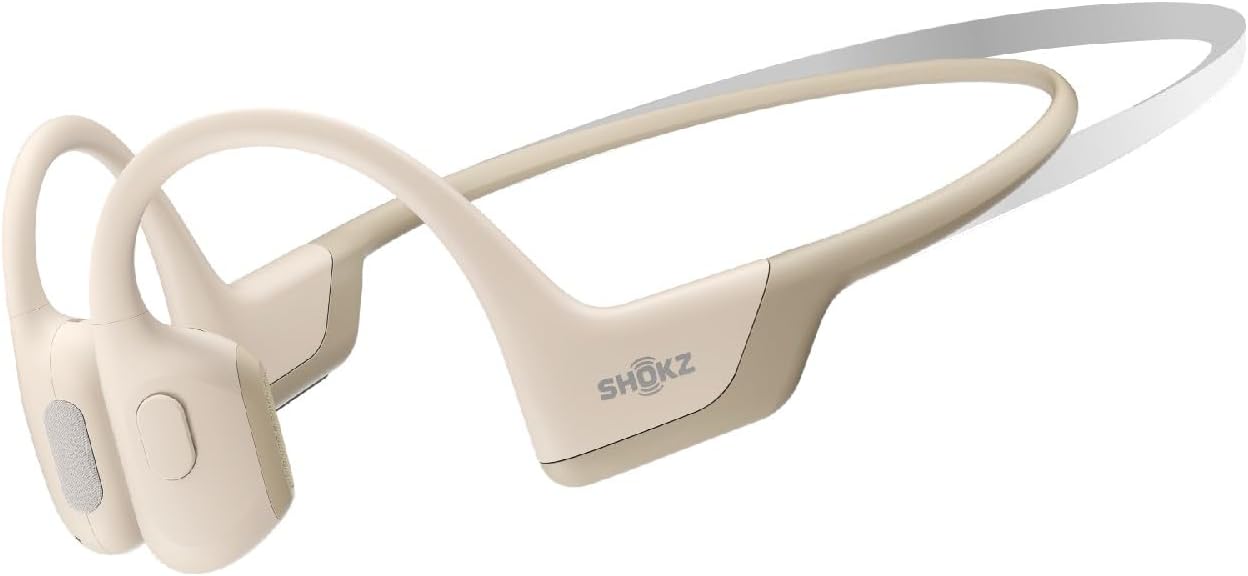 Shokz OpenRun Pro Bluetooth 5.1, Bone Transmission Technology, IP55 Waterproof, 10 Hours Battery Life, Wireless Sports Headset with Open Ear Design – Beige Mini Size
