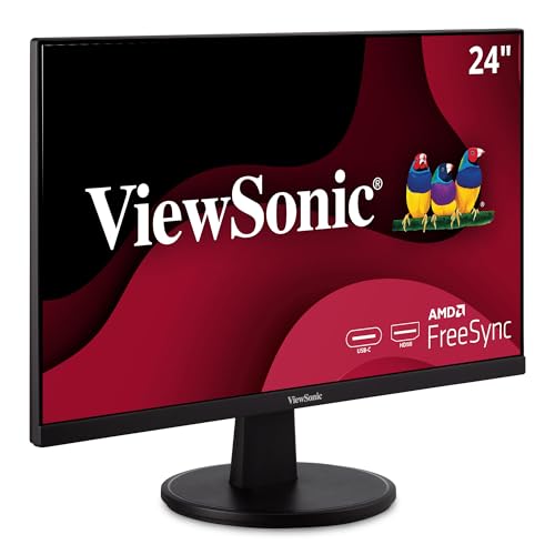 ViewSonic VA2447-MHU 24 Inch Full HD 1080p USB C Monitor with Ultra-Thin Bezel, FreeSync, 100Hz, Eye Care, HDMI, VGA Inputs for Home and Office