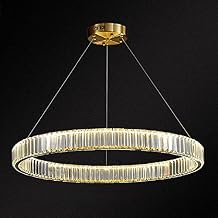 Pendant Light, Modern Circular Chandelier Lights Crystal 1 Light Chandelier Pendant Light (Gold-Remote Control Stepless Dimming, 31.5 Inch)