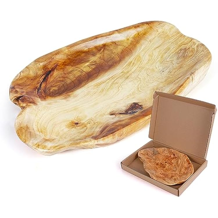 BTEOBFY Natural Wood Fruit Bowl, Unique Handmade Wood Serving Platter, Fruit Snack Dish for Sandwich Bread Serving, Appetizer Display, Vintage Ring Dish, Hand Carved Artworks,13-14in