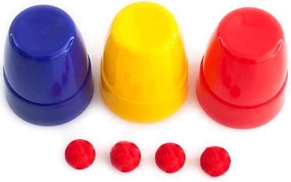 SUMAG Three Cups and Balls Plastic Magic Tricks Balls Appearing/Disappearing Close up Gimmick Comedy Magic (Large - Multi-Colored)