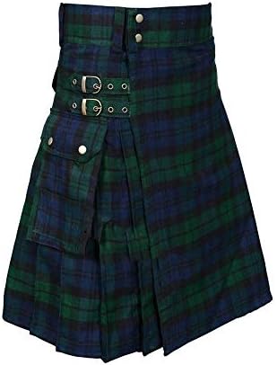 Tartan Utility Kilts for Men Tartan Kilt with Straps and Large Cargo Pockets