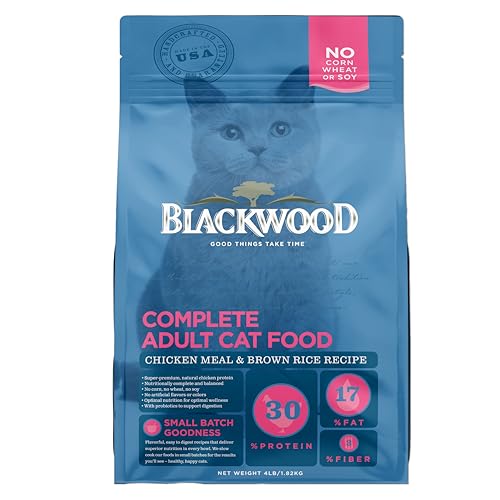 Blackwood Dry Cat Food, Adult Formula, Chicken Meal & Brown Rice Recipe, 4 Pound Bag, High Protein, Slow Cooked