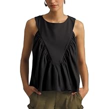 Hixiaohe Shirred Swing Tank Tops for Women Fashion Flowy Sleeveless Shirts Casual Crew Neck Blouse Loose Fit Ruffled Tops