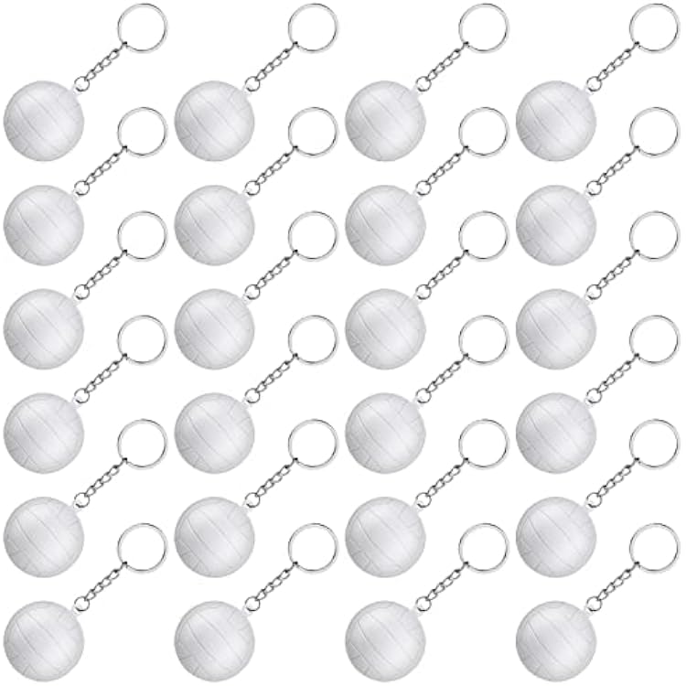 ADXCO 24 Pack White Volleyball Keychains Mini Foam Volleyball Keychain Sport Keychains for Sports Party Favors, School Carnival Reward, Party Bag Gift Fillers