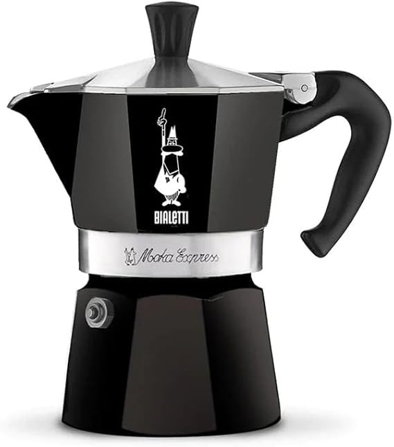 Bialetti 4953 Moka Express Espresso Maker for 6 Cups, Aluminium, Black CD - Bialetti Moka Express 6tz black,30 x 20 x 15 cm [Energy Class A+]