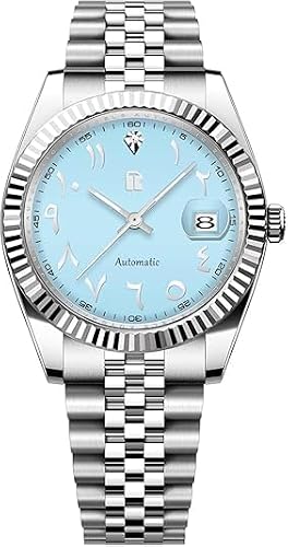 Men's Watches 39mm Automatic Stainless Steel Mechanical Wrist Watch for Men Arabic Numerals Dial Screw Crown Auto Date